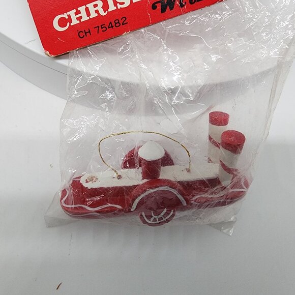 Vintage Christmas House Boat Ornament Wooden Red & White Sealed - Picture 2 of 6